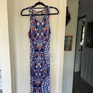 Venus Geometric Print Racerback Maxi Dress - Blue & Red